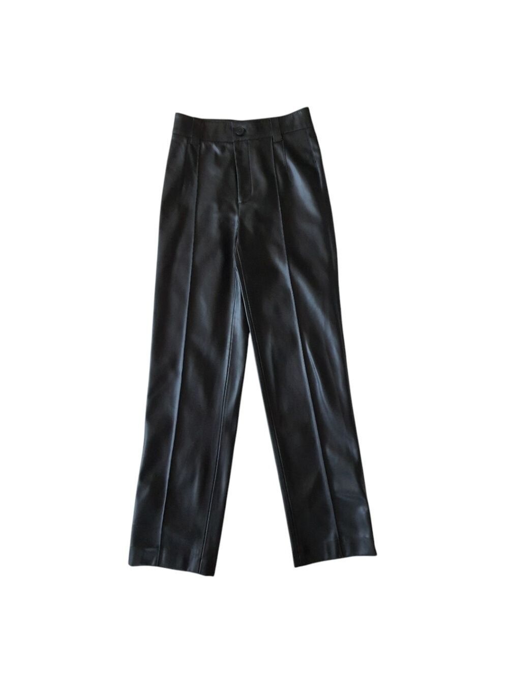 Zara Faux Leather Straight Leg Pants Womens XS Black Center Seam High Waist